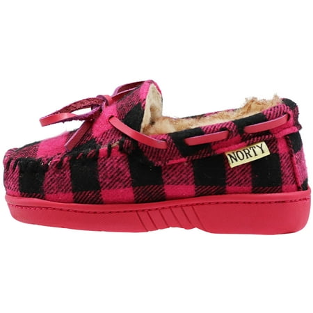 NORTY Toddler//Little Kid//Big Kid Fleece Buffalo Plaid Moccasin Slippers